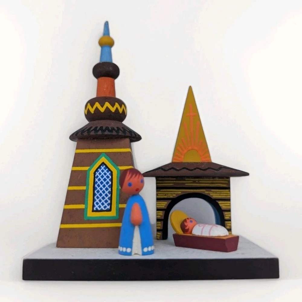 Miratynski‎ Adam Nativity Scene Hand Made Poland Folk Art Baby Jesus Angel Vtg